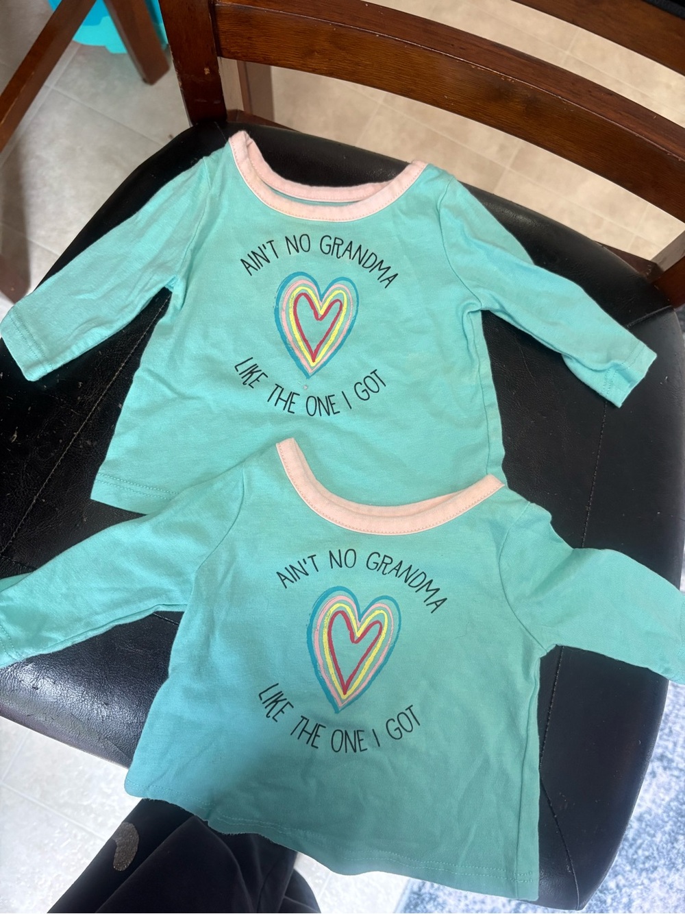 Twin- okie dokie Aqua Long-Sleeve Pajama Top with Rainbow Heart